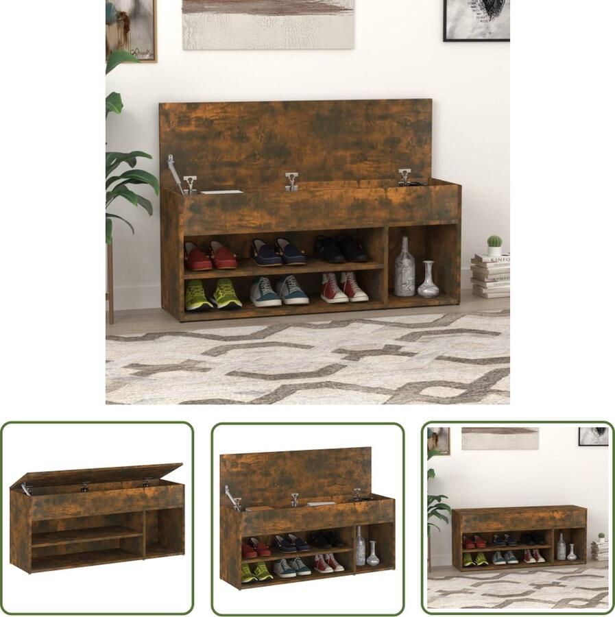 The Living Store Schoenenbank 105x30x45 cm bewerkt hout gerookt eikenkleurig Schoenenbank Schoenenkasten Houten Meubilair Bruine Meubelen Bergruimte - Foto 2