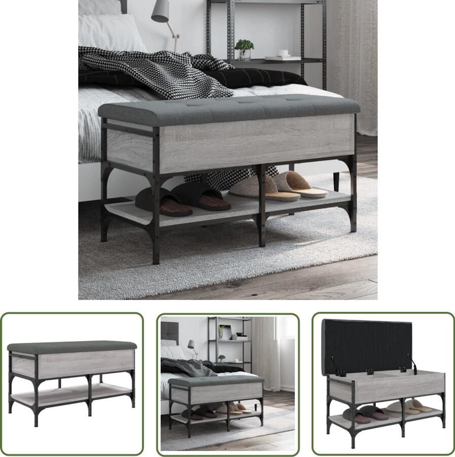 The Living Store Schoenenbank 82x42x45 cm bewerkt hout grijs sonoma eikenkleurig Schoenenbankje Schoenenbankjes Halbankje Opbergbankje - Foto 2