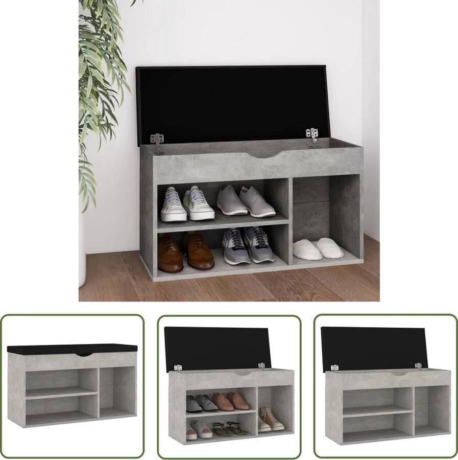 The Living Store Schoenenbank Betongrijs 80 x 30 x 47 cm Handige opberger - Foto 2