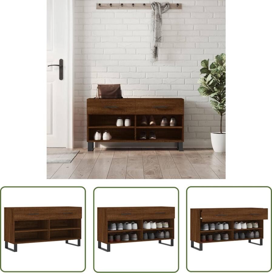 The Living Store Schoenenbank Bruineiken Hout IJzeren Poten 102x35x55 cm Opbergruimte - Foto 2