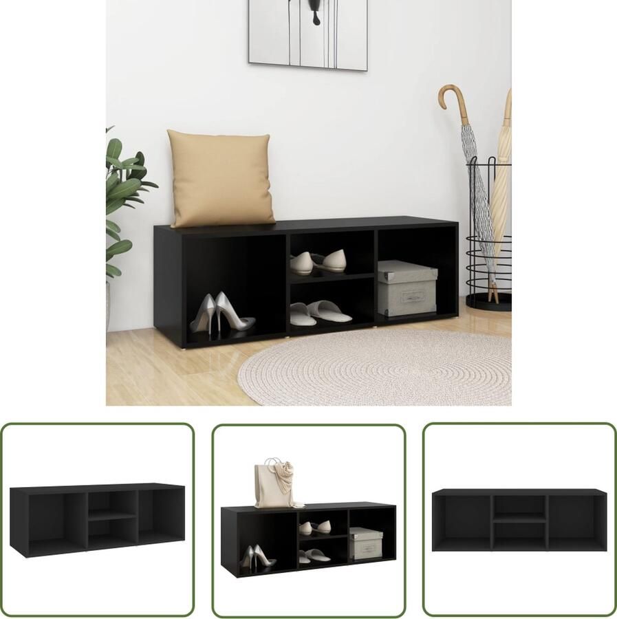 The Living Store Schoenenopbergbank 105x35x35 cm bewerkt hout zwart Schoenenbank Schoenuitlegger Schoenenkasten Houten Meubels Kast - Foto 2
