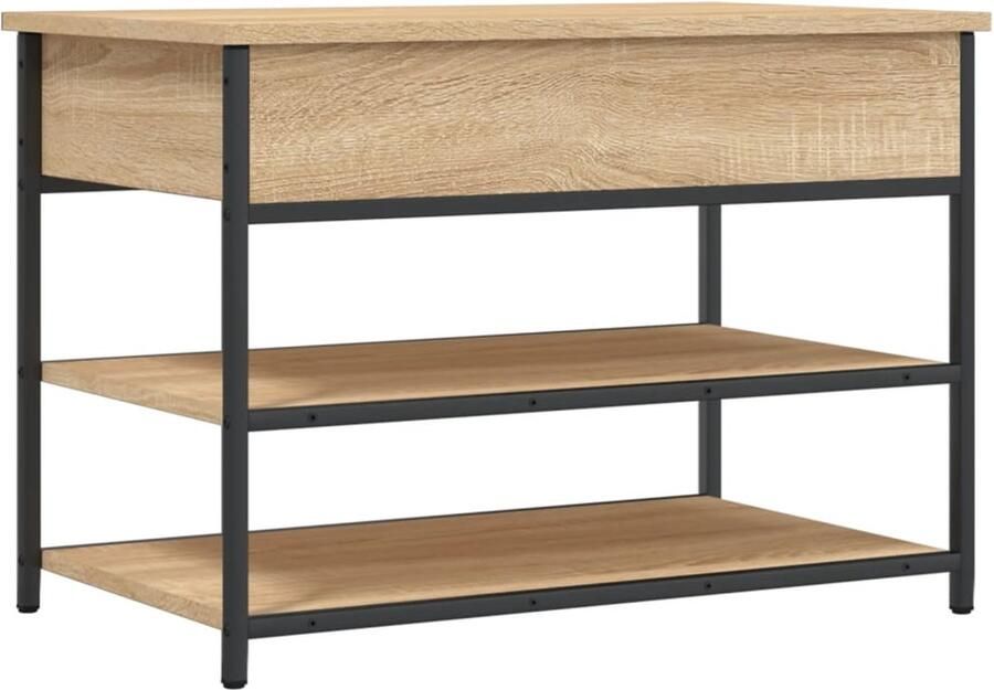 The Living Store Schoenenbankje 70x42 5x50 cm bewerkt hout sonoma eikenkleurig Schoenenbankje Schoenenbankjes Halbankje Opbergbankje