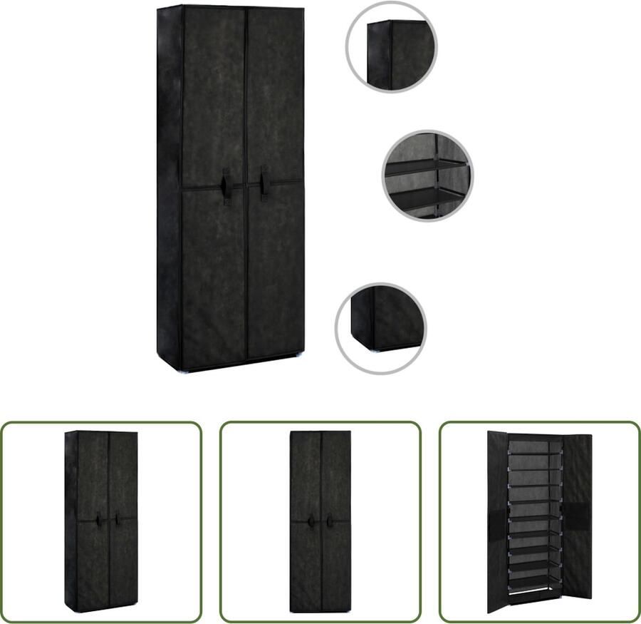 The Living Store Schoenenkast 10-laags 60 x 30 x 166 cm zwart - Foto 2