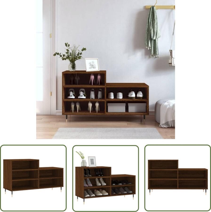 The Living Store Schoenenkast 102 x 36 x 60 cm Bewerkt hout Bruineiken Schoenenkast Schoenuitlegers Bergruimte Kastje Houten Kast