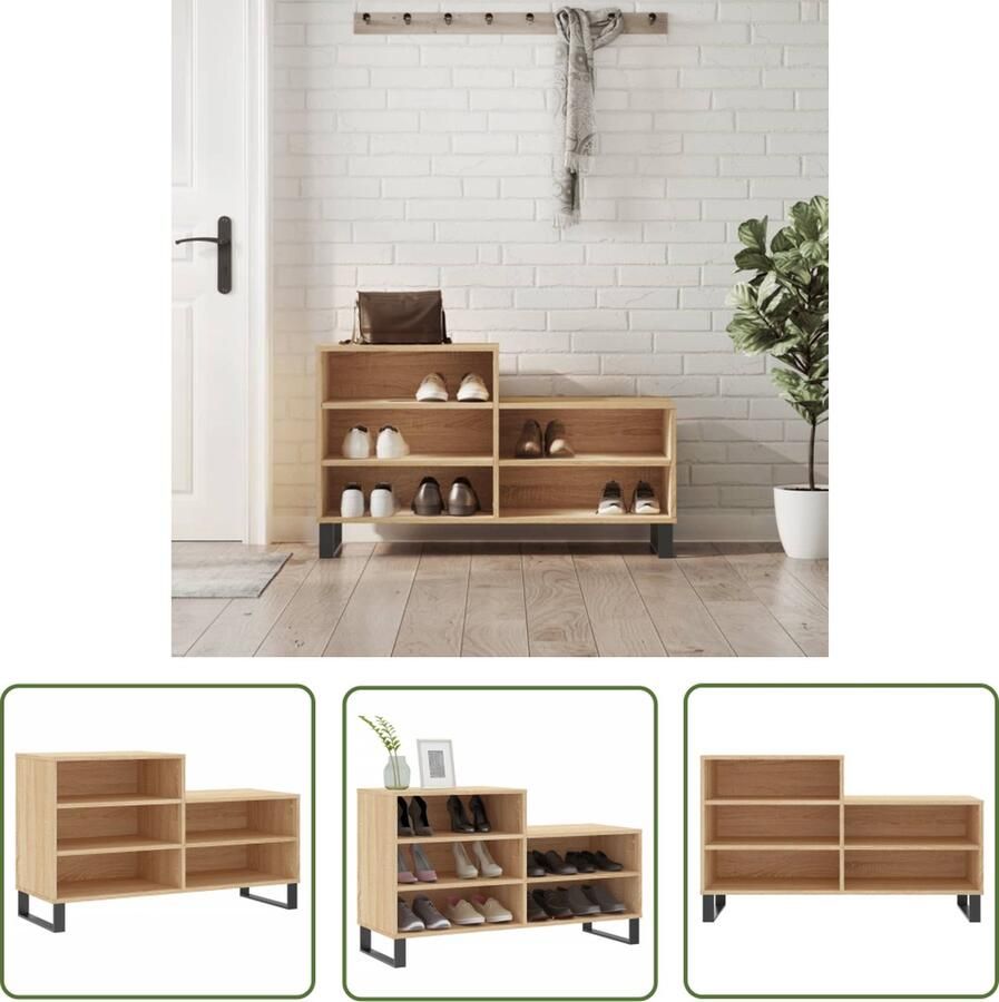 The Living Store Schoenenkast 102x36x60 cm bewerkt hout sonoma eikenkleurig Schoenenkast Houten Schoenenkast Schoenen Organisatie Bruine Schoenenkast Sonomaplank