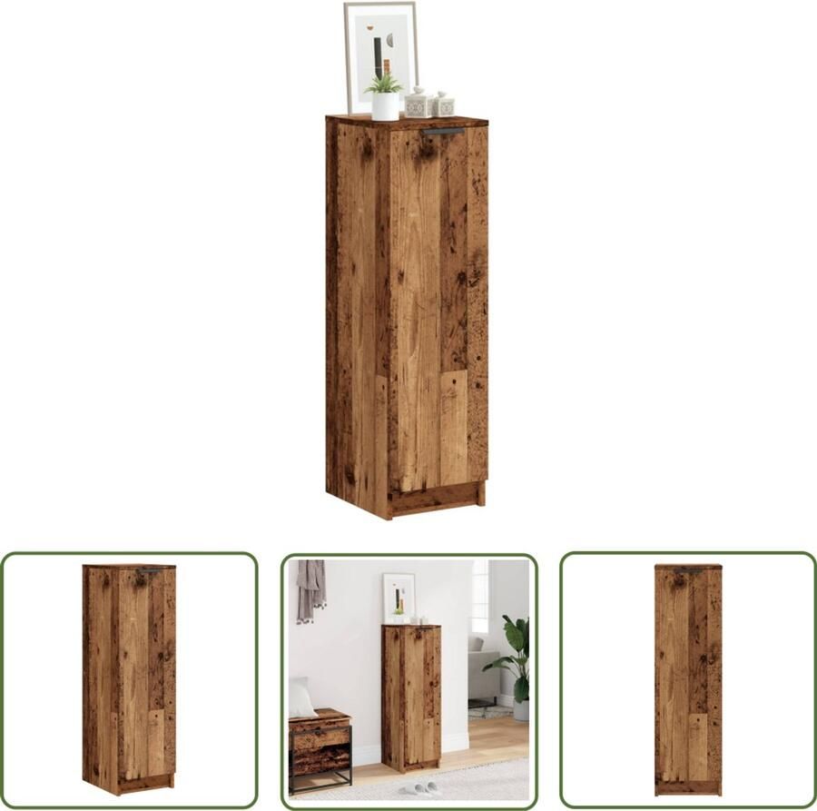 The Living Store Schoenenkast 29 5x35x100 5 cm bewerkt hout oud houtkleurig Schoenenkast Houten Schoenenkast Opbergkast Schoenen Schoenuitlegers Entree Meubel