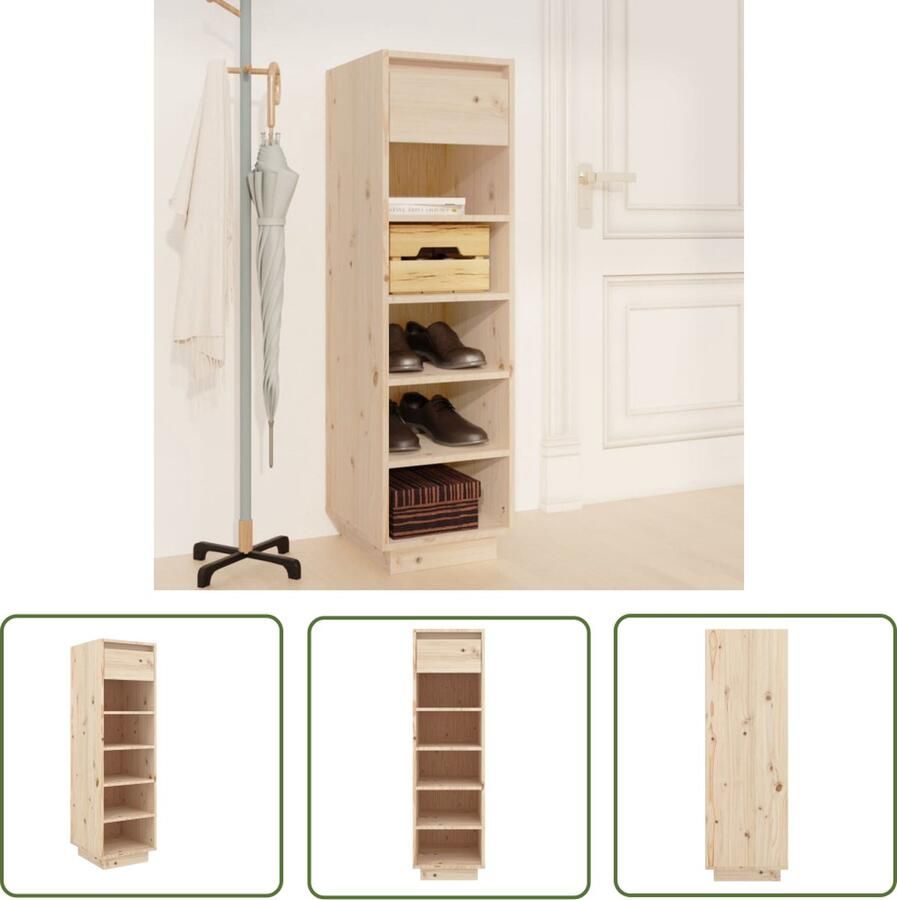 The Living Store Schoenenkast Zweefpoten 34 x 30 x 105 cm Massief grenenhout Schoenenkast Houten Schoenenkast Schoenenrek Opbergkast Bruine Schoenenkast - Foto 2