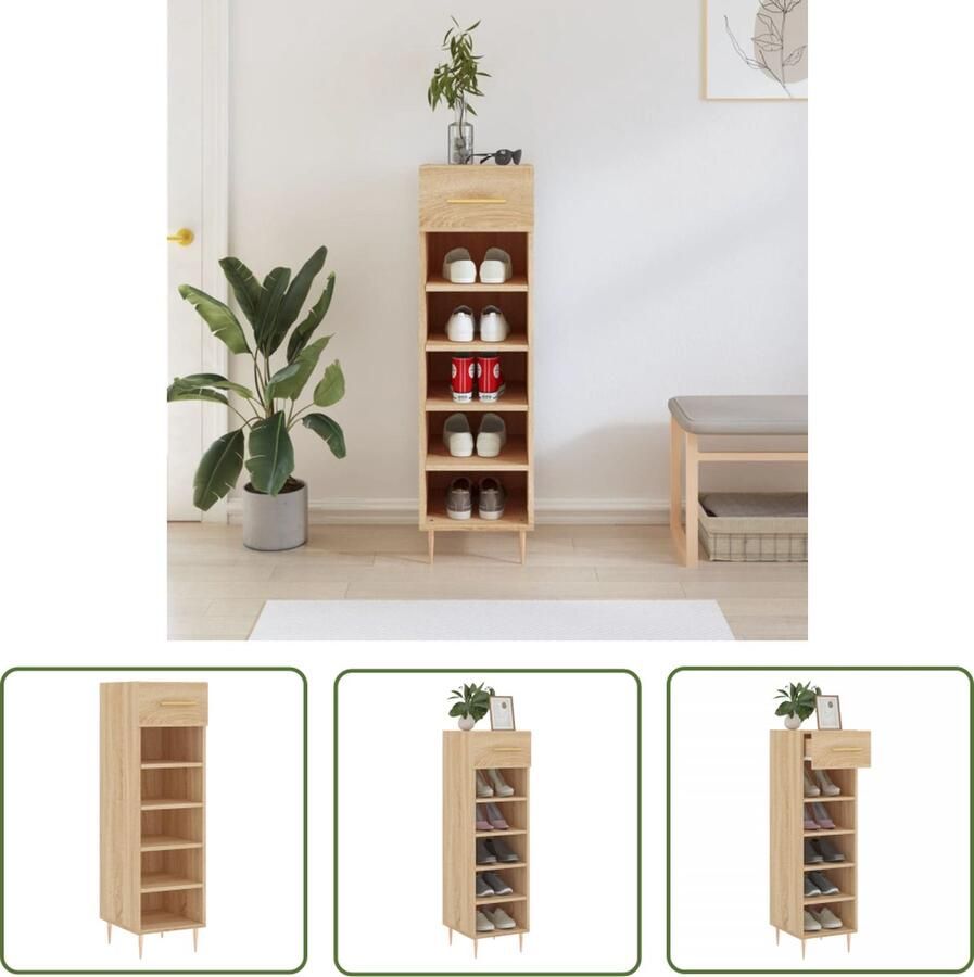 The Living Store Schoenenkast Sonoma eiken 30 x 35 x 105 cm Duurzaam materiaal Schoenenkast Houten Schoenenkast Bruine Schoenenkast Opbergkasten Schoenuitlegers - Foto 2