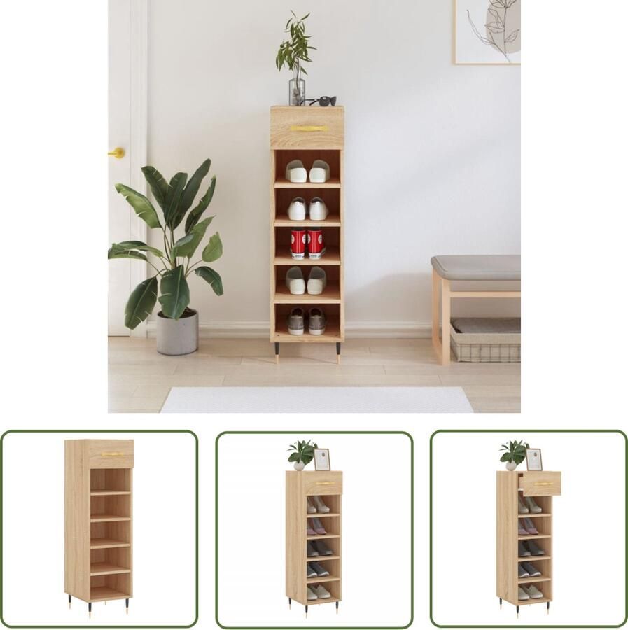 The Living Store Schoenenkast 30x35x105 cm bewerkt hout sonoma eikenkleurig Schoenenkast Houten Schoenenkast Schoenenopbergers Bruine Schoenenkast Vintage Schoenenkast