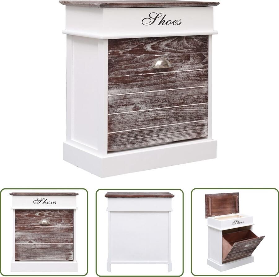 The Living Store Schoenenkast Paulowniahout 50 x 28 x 58 cm bruin wit Schoenenkast Houten Schoenenkast Paulowniahouten Schoenenkast Bruine Schoenenkast Witte Schoenenkast - Foto 2