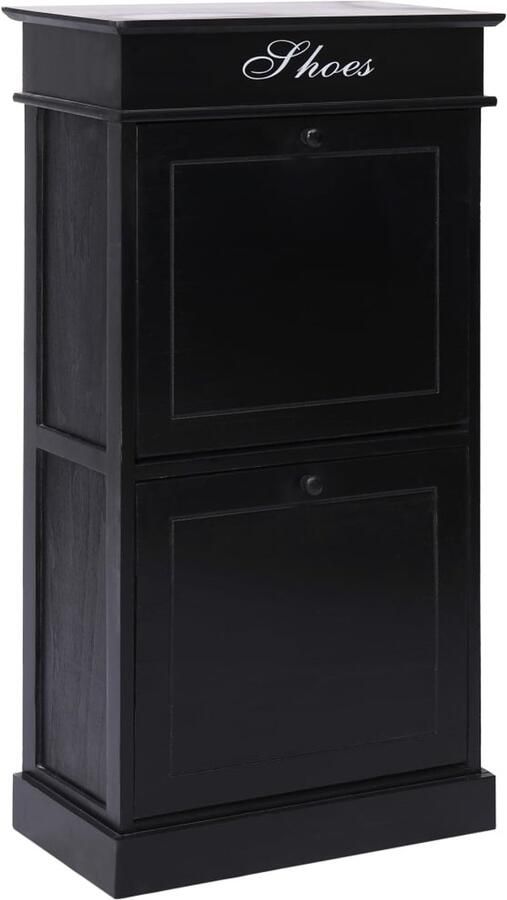 The Living Store Schoenenkast 50x28x98 cm paulowniahout zwart Schoenenkast Schoenenopbergers Houten Schoenenkast Zwarte Schoenenkast Paulownia Hout