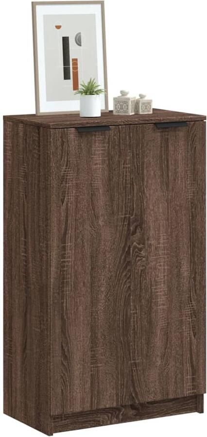 The Living Store Schoenenkast 59x35x100 cm bewerkt hout bruin eikenkleur Schoenenkast Kast Bergruimte Organisatie Schoenuitlegger - Foto 3