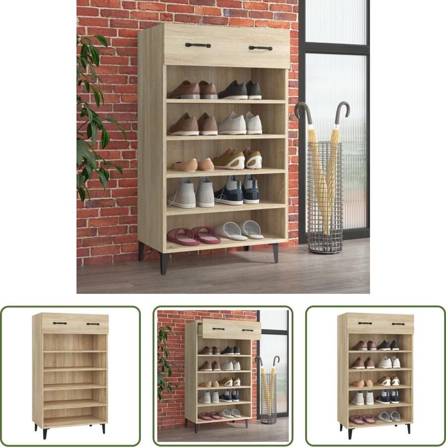 The Living Store Schoenenkast 60 x 35 x 105 cm Sonoma eiken - Foto 2