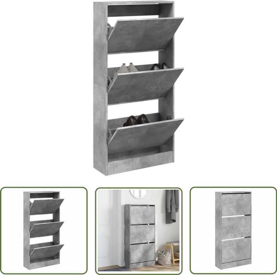 The Living Store Schoenenkast 60x21x125 5 cm bewerkt hout betongrijs Schoenenkast Schoenenopbergkast Houten Schoenenkast Grijze Schoenenkast Compact Design