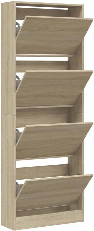 The Living Store Schoenenkast 60x21x163 5 cm bewerkt hout sonoma eikenkleurig Schoenenkast Schoenenopbergkast Compact Design Bruine Schoenenkast Houten Schoenenkast - Foto 2