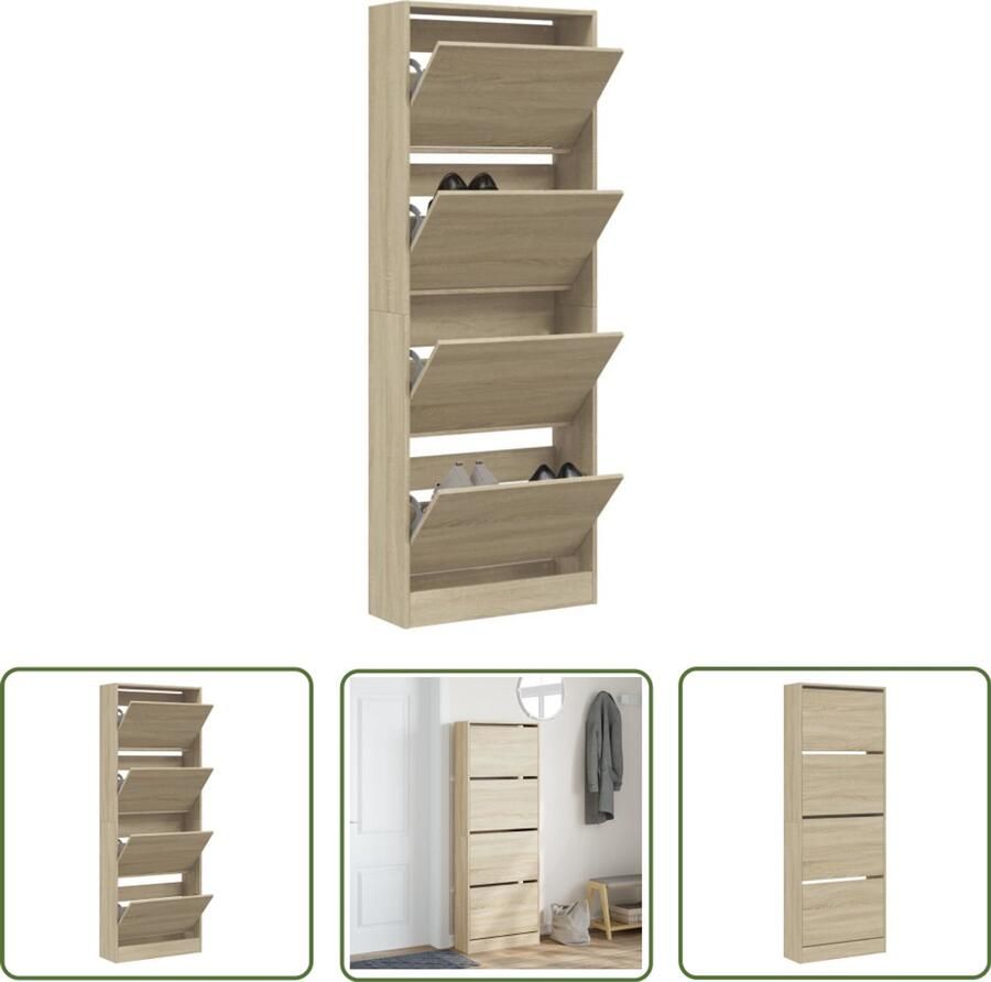 The Living Store Schoenenkast 60x21x163 5 cm bewerkt hout sonoma eikenkleurig Schoenenkast Schoenenopbergkast Compact Design Bruine Schoenenkast Houten Schoenenkast