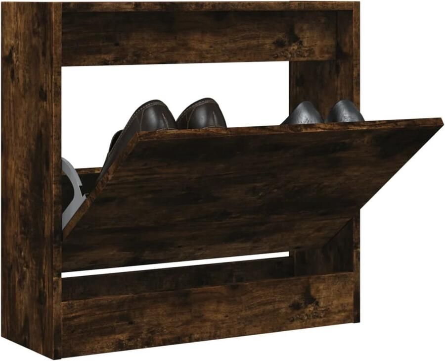 The Living Store Schoenenkast 60x21x57 cm bewerkt hout gerookt eikenkleurig Schoenenrek Schoenenrekken Opbergrek Voor Schoenen Schoenenstellage - Foto 2