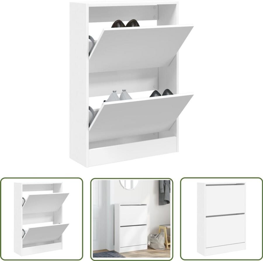 The Living Store Schoenenkast 60x21x87 5 cm bewerkt hout wit Schoenenkast Compact Wit Houten Schoenenkast Schoenenopbergkast