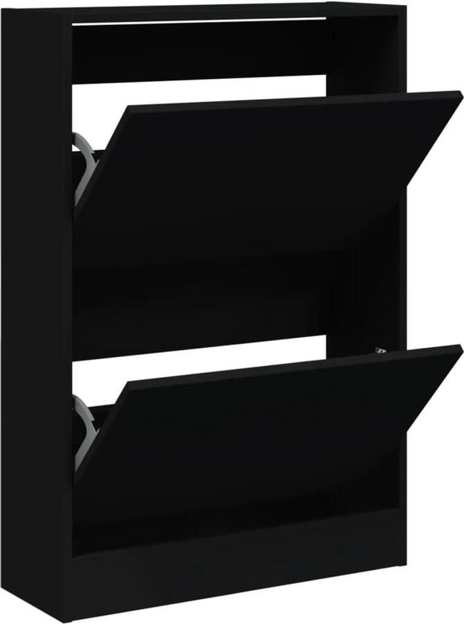 The Living Store Schoenenkast 60x21x87 5 cm bewerkt hout zwart Schoenenkast Schoenenopbergkast Compact Design Smal Meubel Houten Schoenenkast - Foto 2