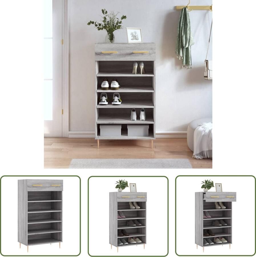 The Living Store Schoenenkast Grijze Sonoma Eiken 60 x 35 x 105 cm Duurzaam bewerkt hout en ijzer Schoenenkast Houten Schoenenkast Grijze Schoenenkast Schoenenopbergers Organisatie - Foto 2