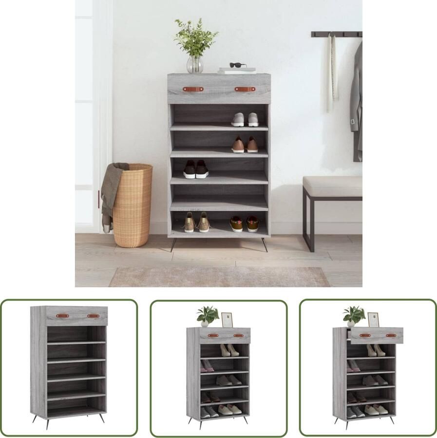 The Living Store Schoenenkast Grijs Sonoma Eiken 60x35x105 cm Duurzaam Hout Voldoende Opbergruimte Schoenenkast Houten Schoenenkast Grijze Schoenenkast Schoenen Organisatie Opbergruimte - Foto 2