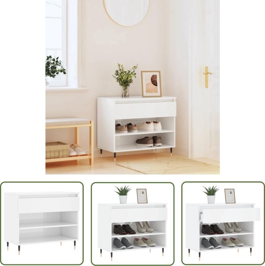 The Living Store Schoenenkast Hoogglans wit 70 x 36 x 60 cm Duurzaam materiaal Schoenenkast Witte Schoenenkast Houten Schoenenkast Schoenen Organisatie Opbergkasten