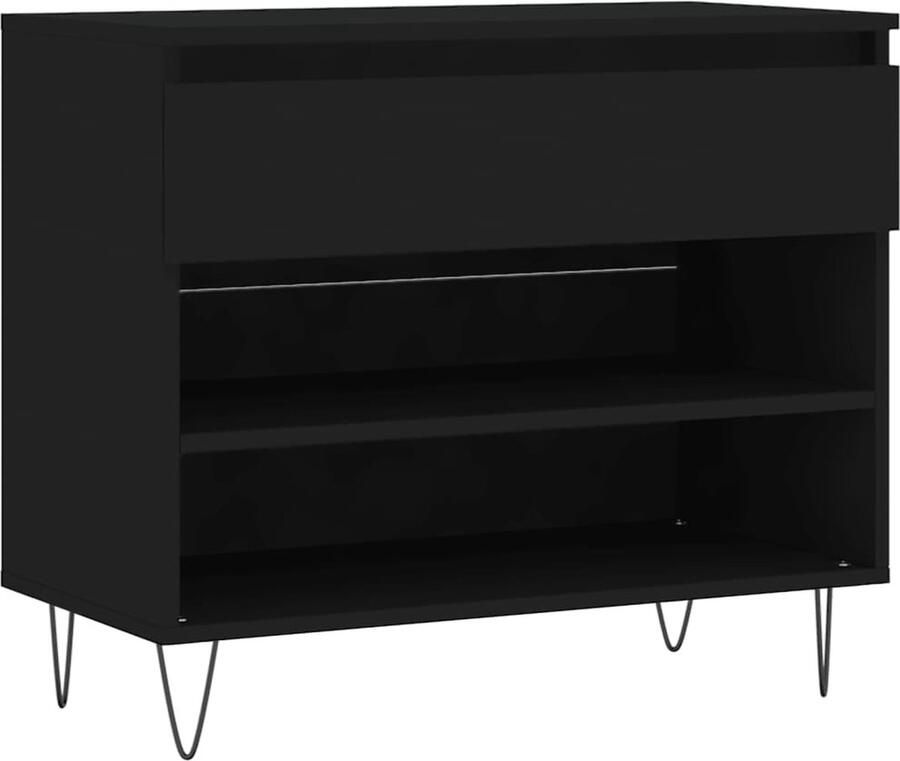 The Living Store Schoenenkast Zwart 70 x 36 x 60 cm (B x D x H) Met 1 lade en 2 open vakken Schoenenkast Schoenen Organisatie Houten Schoenenkast Zwarte Schoenenkast Compact Schoenenkast