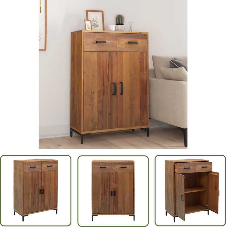 The Living Store Schoenenrek Gerecycled grenenhout 75 x 40 x 110 cm Vintage industriÃle uitstraling Schoenenrek Schoenuitlegger Vintage Industrieel Grenenhout Opslagruimte - Foto 2