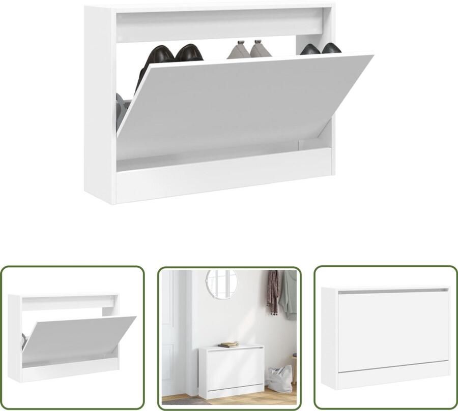The Living Store Schoenenkast 80x21x57 cm bewerkt hout wit Schoenenkast Schoenen Rek Compact Witte Schoenenkast Houten Schoenenkast