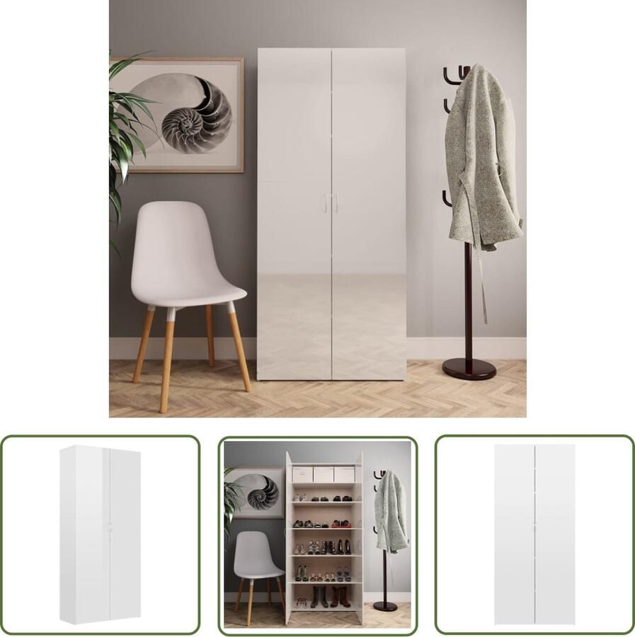 The Living Store Schoenenkast Tijdloos Slaapkamer of Gang 80x35.5x180 cm Hoogglans wit Schoenenkast Houten Schoenenkast Schoenenopbergers Garderobe Entryway Furniture - Foto 2