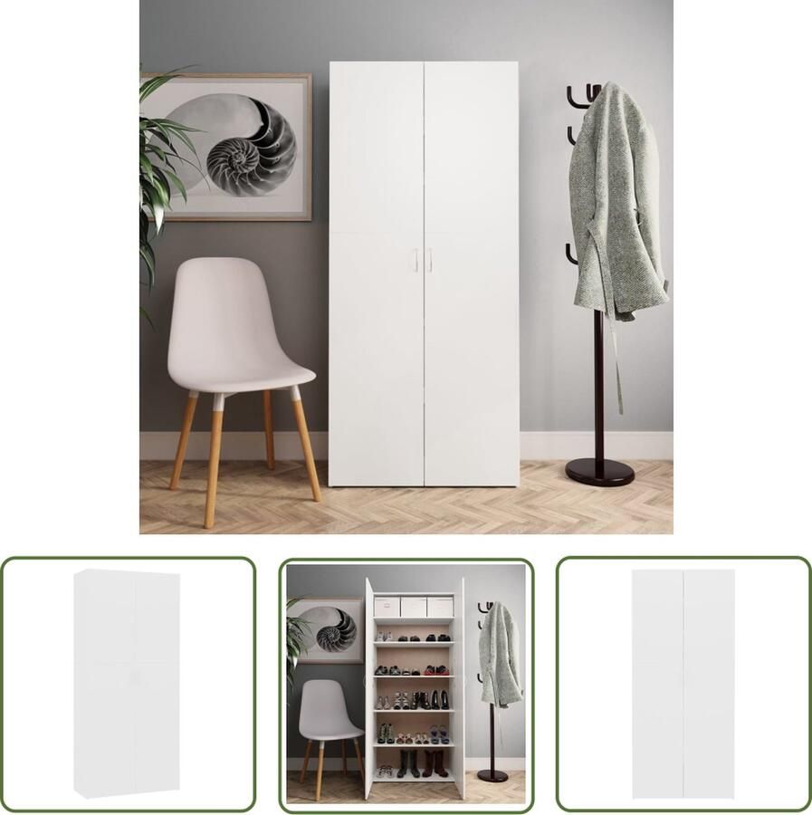 The Living Store Schoenenkast Hout 80 x 35.5 x 180 cm 2 deuren 6 schappen Schoenenkast Houten Schoenenkast Entreehal Meubilair Schoenen Organisatie Opslagkast - Foto 2