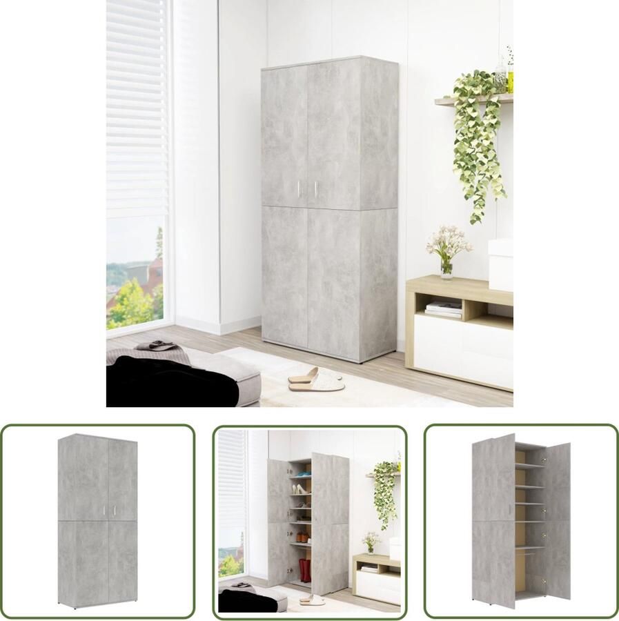 The Living Store Schoenenkast Betongrijs 80 x 39 x 178 cm Met 2 deuren 6 schappen Montage vereist Schoenenkast Schoenen Rek Bergruimte Entreehal Organisatie - Foto 2