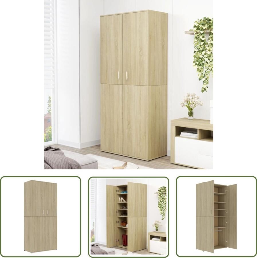 The Living Store Schoenenkast 80x39x178 cm bewerkt hout sonoma eikenkleurig Schoenenkast Schoenen Rek Houten Schoenenkast Sonomakleurige Schoenenkast Entree Kast - Foto 2