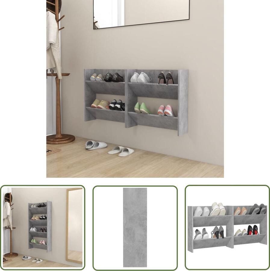 The Living Store Schoenenkast Betongrijs 60 x 18 x 60 cm 2 schappen