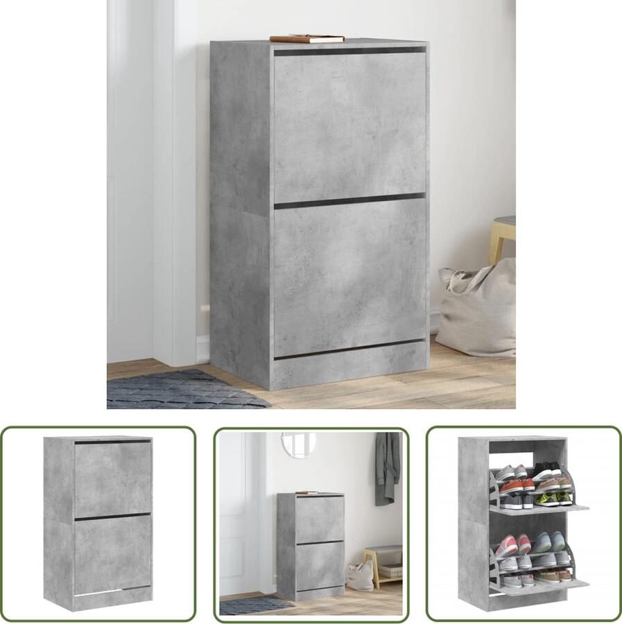 The Living Store Schoenenkast Betongrijs Bewerkt Hout 60 x 42 x 108 cm Ruimtebesparend Schoenenkast Schoenen Rek Bergruimte Organisatie Opslag - Foto 2