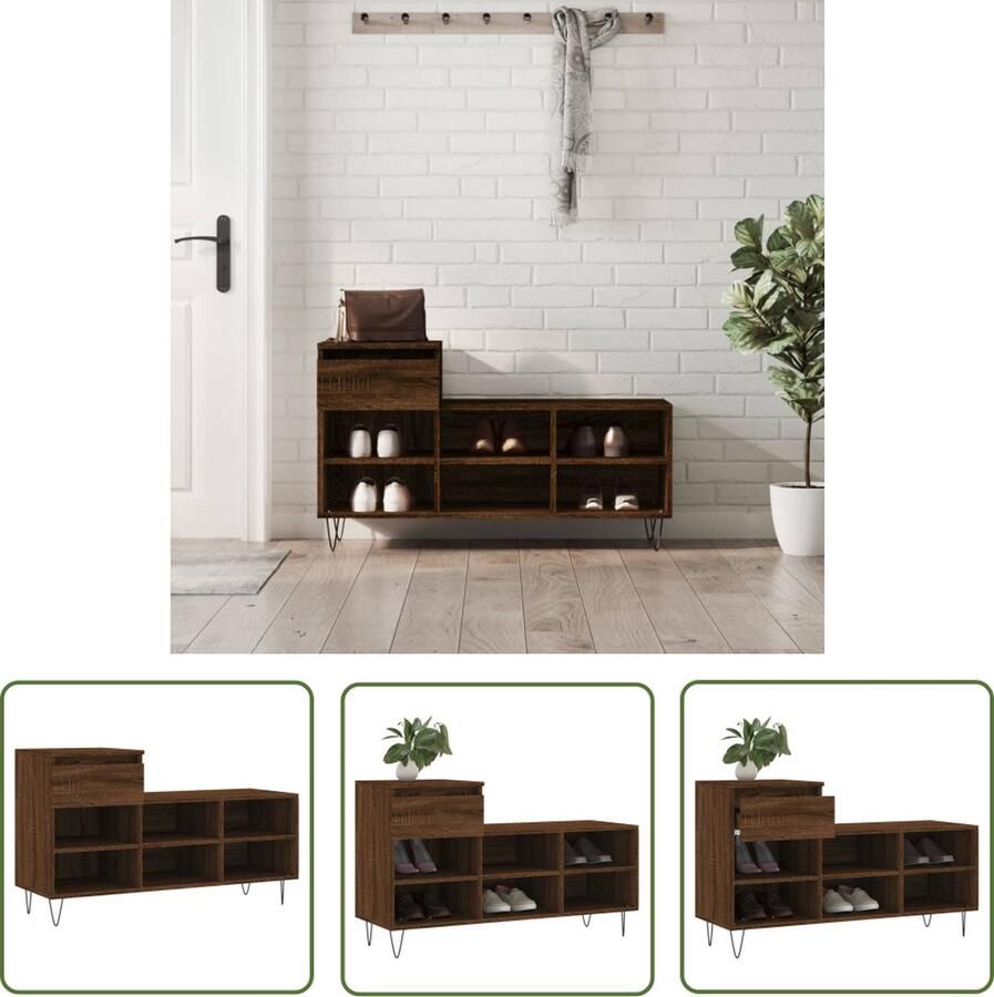 The Living Store Schoenenkast Bruineiken 102 x 36 x 60 cm Duurzaam bewerkt hout Schoenenkast Houten Schoenenkast Bruine Schoenenkast Schoenen Organisatie Opbergkast - Foto 3