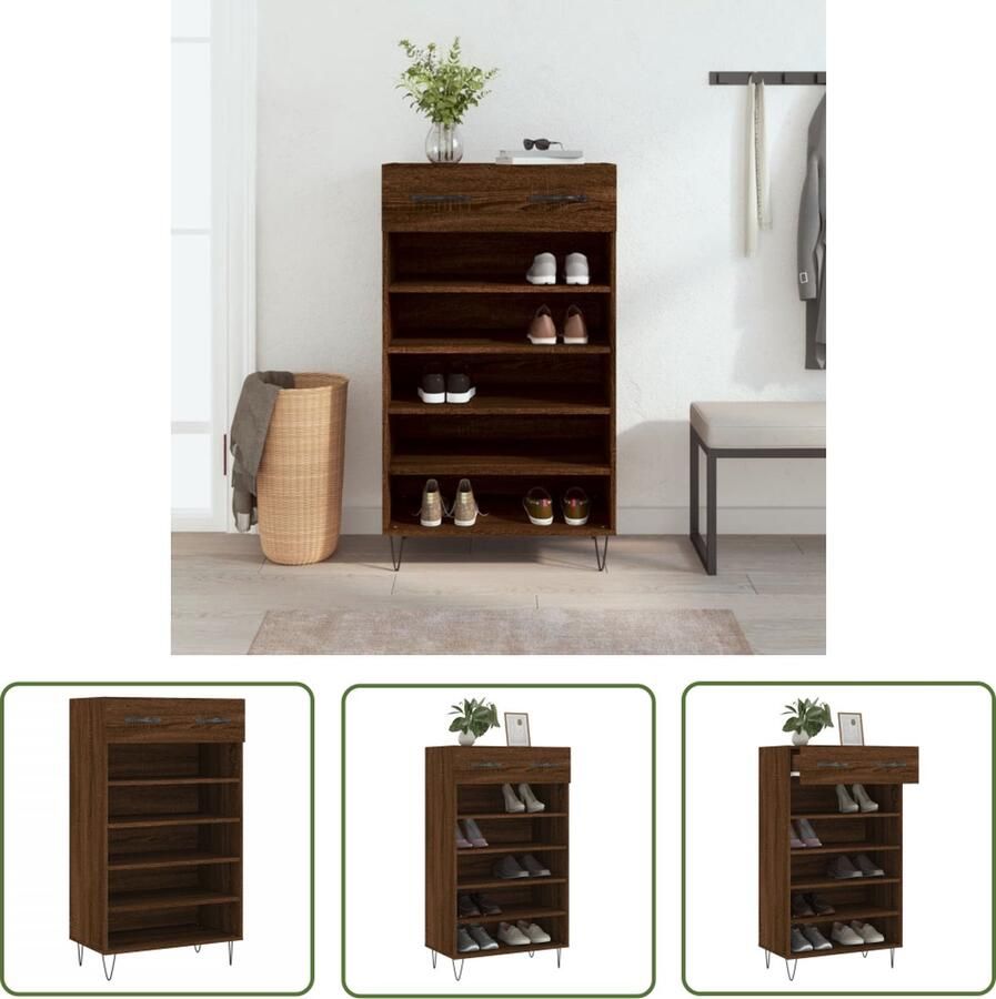 The Living Store Schoenenkast Bruineiken 60 x 35 x 105 cm Opbergruimte en stabiel IndustriÃle stijl Duurzaam Schoenenkast Kast Bergruimte Industrieel Design Houten Kast