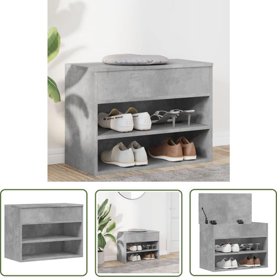 The Living Store Schoenenkast Concrete 60 x 30 x 45 cm Trendy opbergbank Spaanplaat Montage vereist Schoenenbank Schoenenkasten Opbergbank Opbergrekken Beton Grijs Meubilair - Foto 2