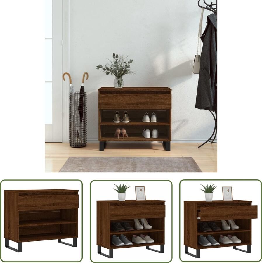 The Living Store Schoenenkast 70x36x60 cm bewerkt hout bruin eikenkleur Elegante Schoenenkast Schoenen Organisatie Houten Schoenenkast Bruine Schoenenkast Schoenendoos - Foto 2
