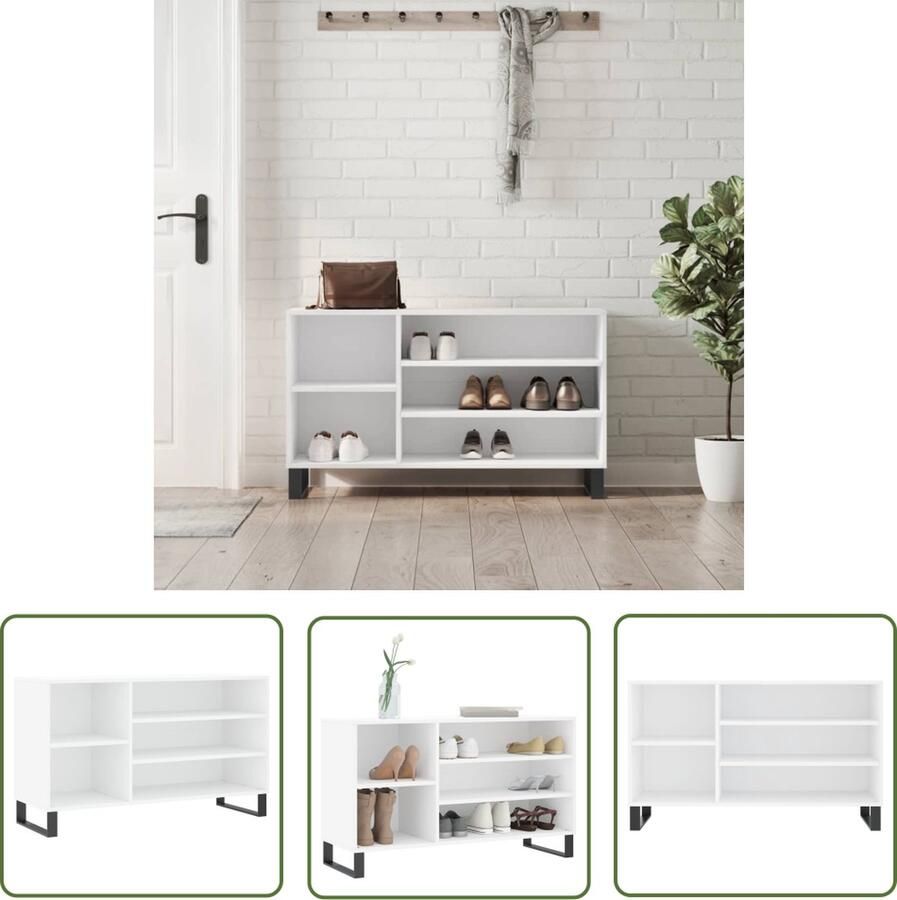 The Living Store Schoenenkast Elegant Meubelen Afmetingen- 102 x 36 x 60 cm Kleur- Wit Schoenenkast Schoenuitlegers Bergruimte Kastje Opslag - Foto 3