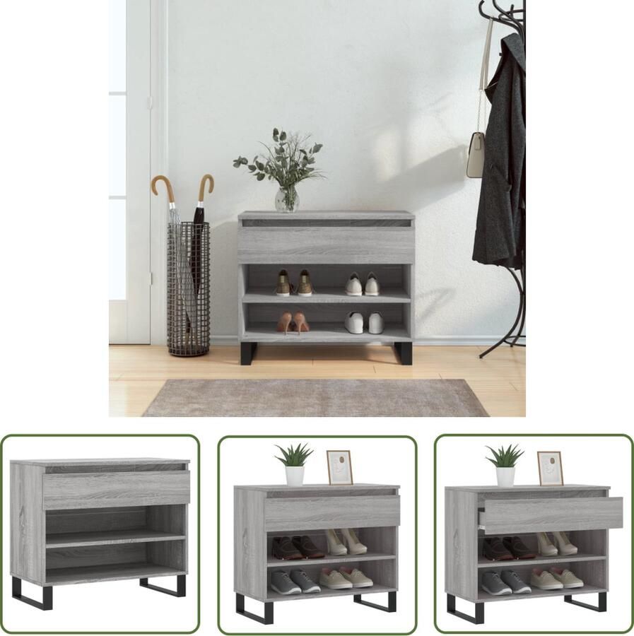 The Living Store Schoenenkast Elegante Opbergruimte Afmetingen- 70 x 36 x 60 cm Kleur- Grijs Sonoma Eiken Schoenenkast Schoenen Organisatie Bergruimte Grijze Schoenenkast Houten Schoenenkast - Foto 2