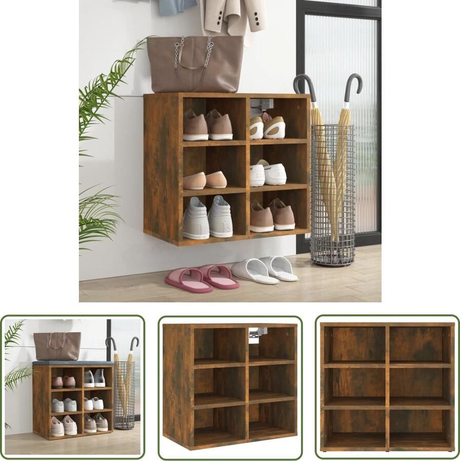 The Living Store Schoenenkast Gerookt Eiken 52.5 x 30 x 50 cm Trendy Ontwerp 6 Vakken Montagehandleiding