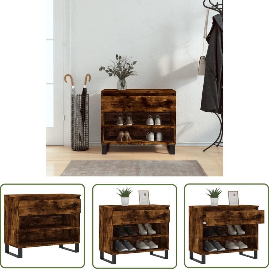 The Living Store Schoenenkast Gerookt eiken 70 x 36 x 60 cm Duurzaam materiaal Schoenenkast Houten Schoenenkast Bruine Schoenenkast Schoenen Organisatie Bergruimte - Foto 2