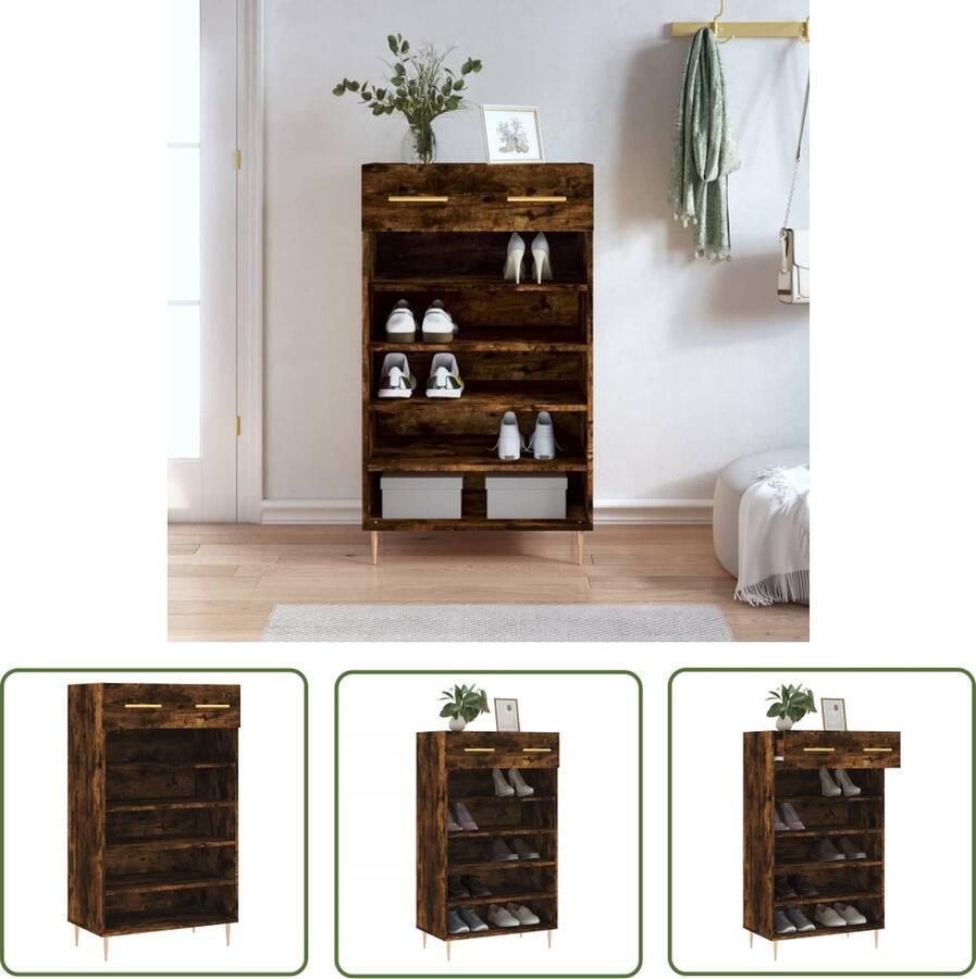 The Living Store Schoenenkast Gerookt Eiken Duurzaam hout Veel opbergruimte Stabiel Industrieel 60x35x105 cm Schoenenkast Houten Schoenenkast Industrieel Meubilair Opbergkast Schoenuitstalling - Foto 2