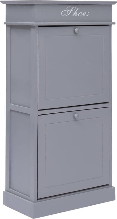 The Living Store Schoenenkast Grijs 50 x 28 x 98 cm Paulowniahout MDF Schoenenkast Schoenenopbergers Houten Schoenenkast Grijze Schoenenkast Paulowniahouten Meubels - Foto 3