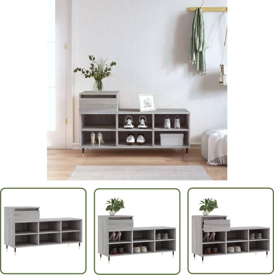 The Living Store Schoenenkast Grijs Sonoma Eiken 102x36x60 cm Duurzaam Hout Inclusief Lade en 6 Vakken Schoenenkast Houten Schoenenkast Schoenen Organisatie Bergruimte Entryway Furniture - Foto 2