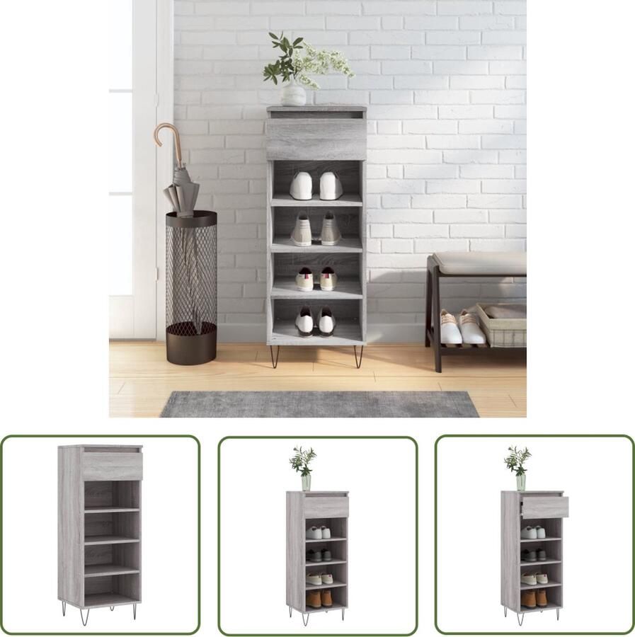 The Living Store Schoenenkast 40x36x105 cm bewerkt hout grijs sonoma Schoenenkast Schoenen Organisatie Bergruimte Houten Schoenenkast Grijze Schoenenkast - Foto 2