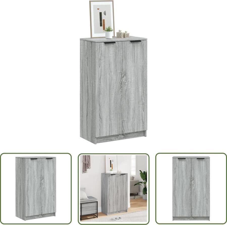 The Living Store Schoenenkast 59x35x100 cm bewerkt hout grijs sonoma eikenkleur Schoenenkast Schoenen Rek Schoenuitlegger Bergruimte Houten Meubels - Foto 3