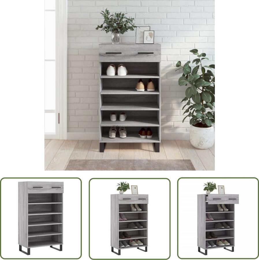The Living Store Schoenenkast Grijs Sonoma Eiken 60 x 35 x 105 cm Duurzaam materiaal - Foto 2