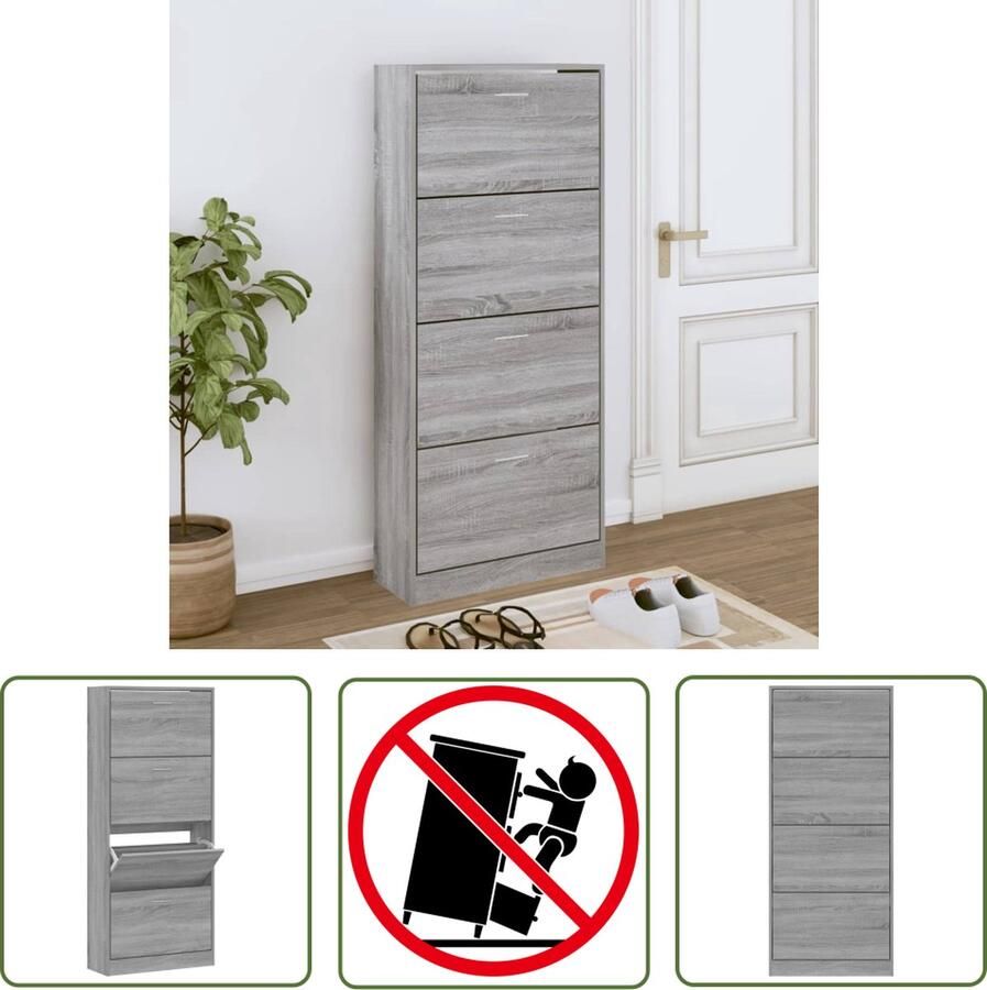 The Living Store Schoenenkast Grijs Sonoma Eiken 63x24x147 cm 4 Lades Schoenenkast Schoenen Rek Bergruimte Entreehal Livingroom - Foto 2